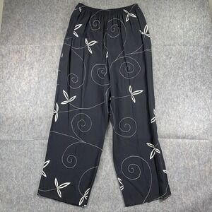 David Dart Lagen Look Pants XL Floral Black Flowy Boho Wide‎ Leg Whimsy Goth Vtg